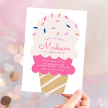 Here's The Scoop Ice Cream Birthday Party Invitation<br><div class="desc">Serve up some fun with these cute ice cream birthday party invites! The invites feature an illustration of a double-scoop ice cream cone with colourful pink, blue, and orange sprinkles. Personalise the ice cream kids birthday invitations with the birthday girl's name and age in pink lettering. Add the rest of...</div>