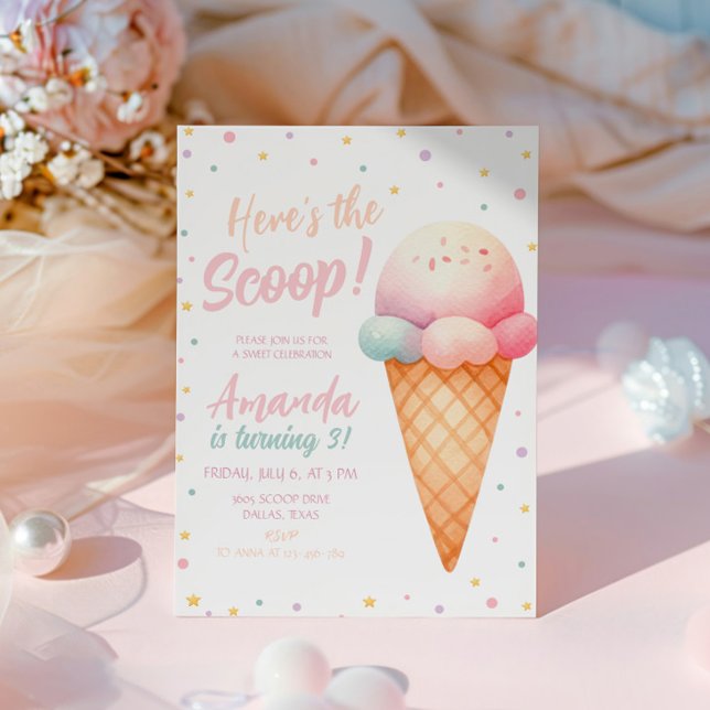Here's The Scoop Ice Cream Birthday Party Invitation (Creator Uploaded)