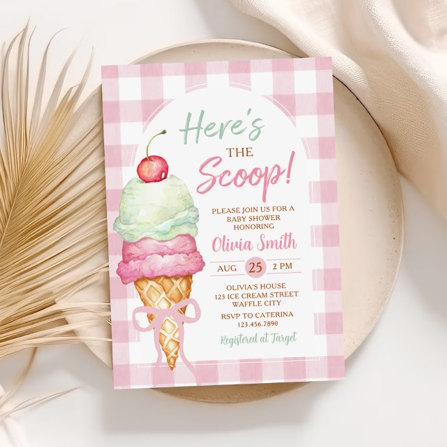 Here's The Scoop Ice Cream Bow Baby Shower Invitation (Creator Uploaded)