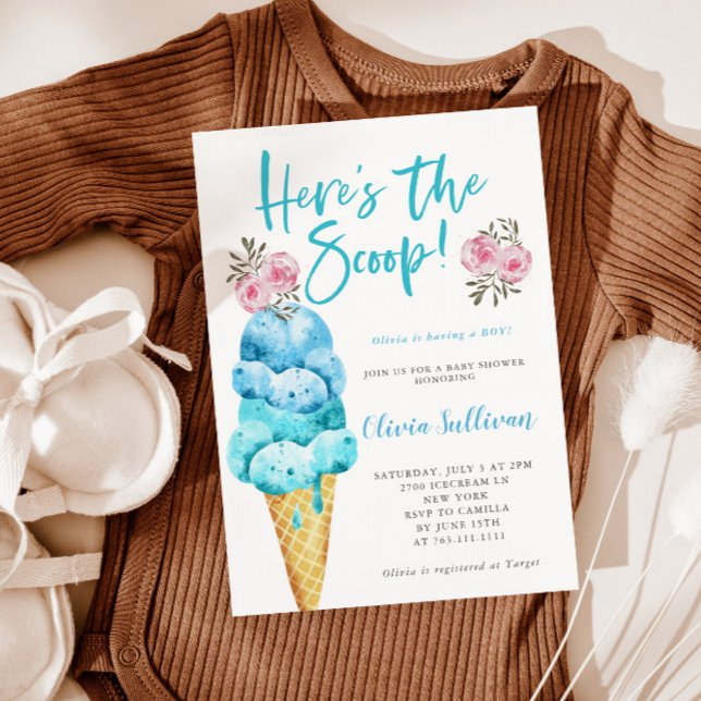Here's the Scoop Ice Cream Boy Baby Shower Invitation (Creator Uploaded)