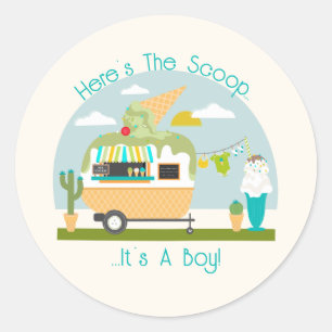 Here's The Scoop Ice Cream Camper Boy Baby Shower Classic Round Sticker