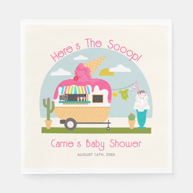 Here's The Scoop Ice Cream Camper Girl Baby Shower Napkin (Front)