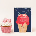 Here's The Scoop Ice Cream Cone Kid Birthday Party<br><div class="desc">Announce your little one's summer birthday celebration with these festive ice cream themed invitations in a classic red, white, and blue colour palette. Modern design features a waffle cone with a scoop of red ice cream with "here's the scoop" arched across the top, and your child's birthday party details beneath....</div>