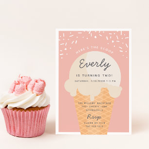 Here's The Scoop Ice Cream Cone Kid Birthday Party Invitation