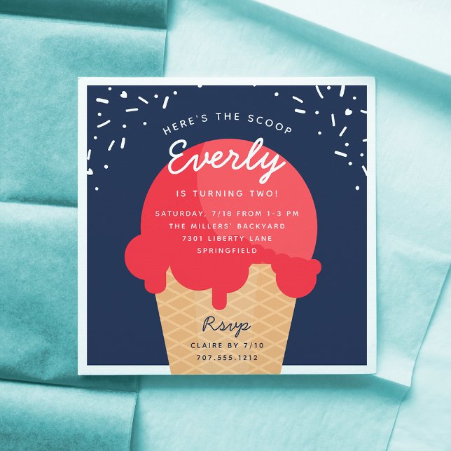 Here's The Scoop Ice Cream Cone Kid Birthday Party Invitation (Creator Uploaded)