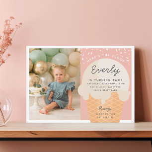 Here's The Scoop Ice Cream Cone Kid Birthday Photo Invitation