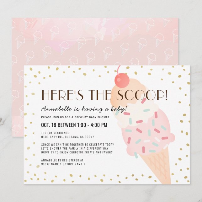Here's the Scoop Ice Cream drive-by Baby Shower Invitation (Front/Back)