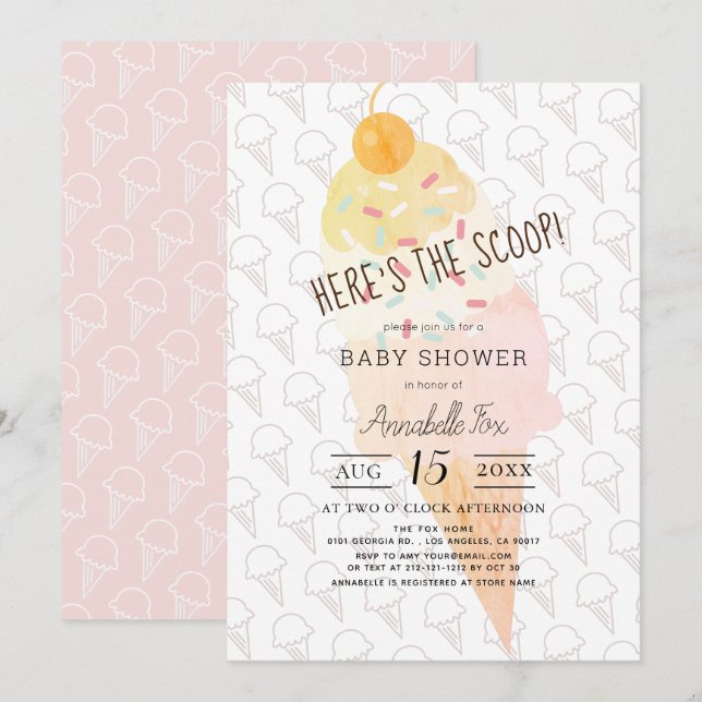 Here's the Scoop Ice Cream Girl Pink Baby Shower Invitation (Front/Back)