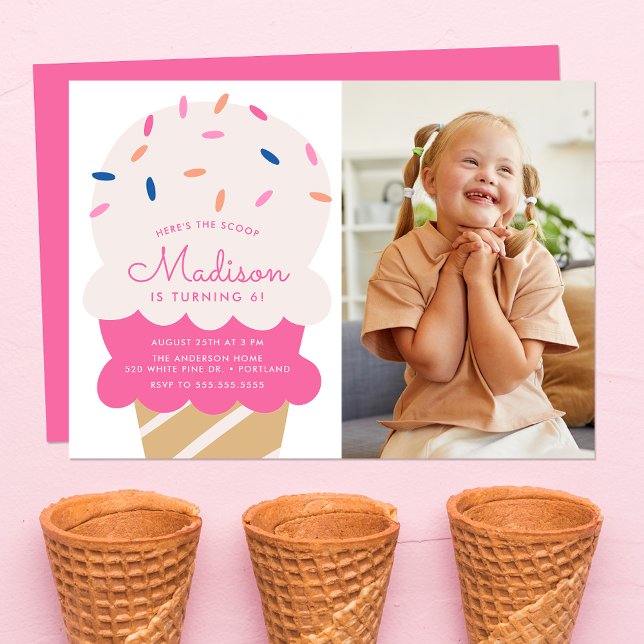 Here's The Scoop Ice Cream Photo Birthday Party Invitation (Creator Uploaded)