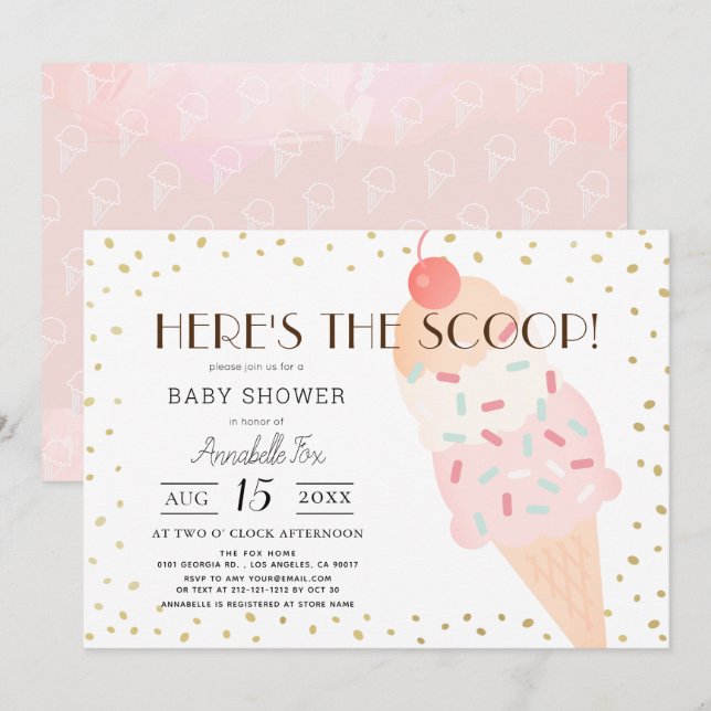 Here's the Scoop Ice Cream Pink Girl Baby Shower Invitation (Front/Back)