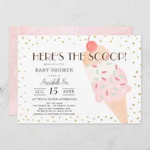 Here's the Scoop Ice Cream Pink Girl Baby Shower Invitation