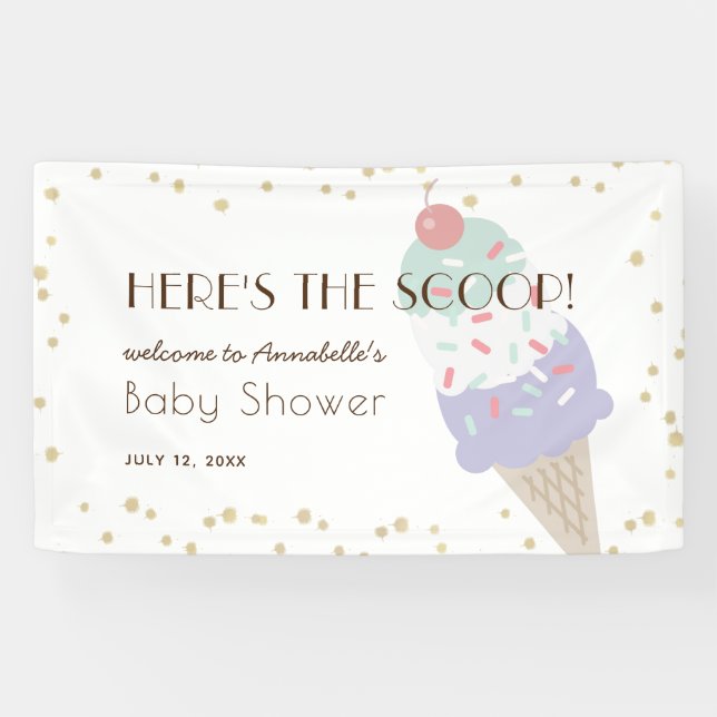 Here's the Scoop Ice Cream Purple Baby Shower Banner (Horizontal)