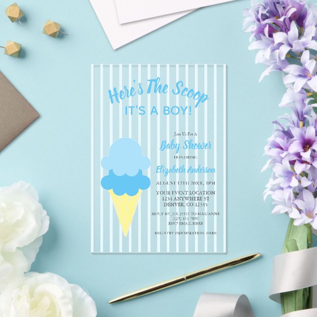 Here's The Scoop Ice Cream Summer Baby Shower Acrylic Invitations (Insitu (Wedding))