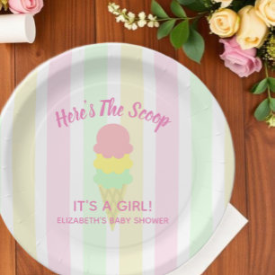 Here's The Scoop Ice Cream Summer Baby Shower Paper Plate