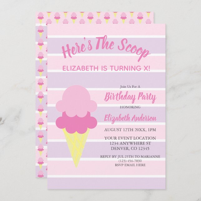 Here's The Scoop Ice Cream Summer Birthday Invitation (Front/Back)