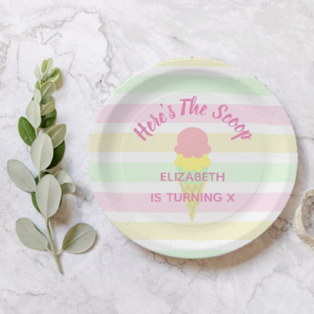 Here's The Scoop Ice Cream Summer Birthday Paper Plate (Creator Uploaded)
