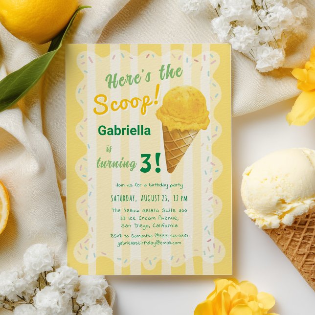 Here's the Scoop Ice Cream Summer Birthday Party Invitation (Creator Uploaded)