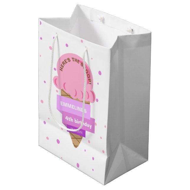Here's The Scoop Ice Cream Sweet Pink Birthday Medium Gift Bag (Front Angled)