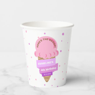 Here's The Scoop Ice Cream Sweet Pink Birthday Paper Cups