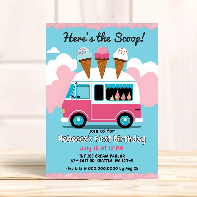 Heres the Scoop Ice Cream Truck Birthday Invitation (Heres the Scoop Ice Cream Truck Birthday Invitation)