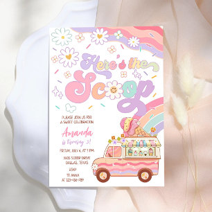 Here's The Scoop Ice Cream Truck Rainbow Birthday Invitation