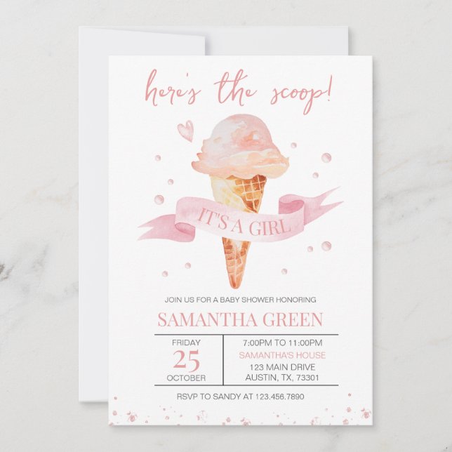 Here's the Scoop It's a Girl Baby Shower Invitation (Front)