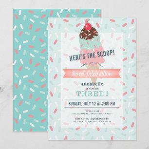 Here's the Scoop Mint Green Ice Cream Birthday Invitation
