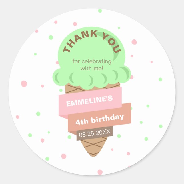 Here's The Scoop Mint Ice Cream Sweet Birthday Classic Round Sticker (Front)