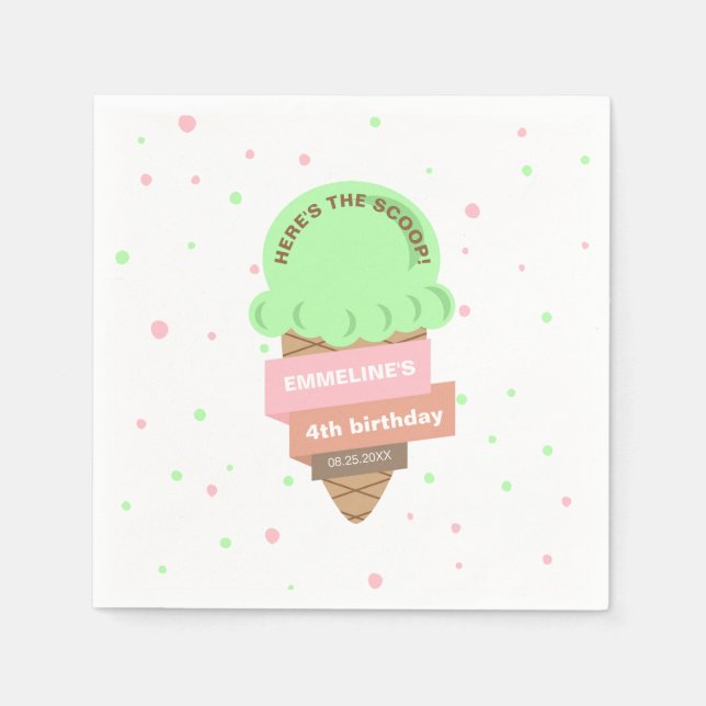 Here's The Scoop Mint Ice Cream Sweet Birthday Napkin (Front)