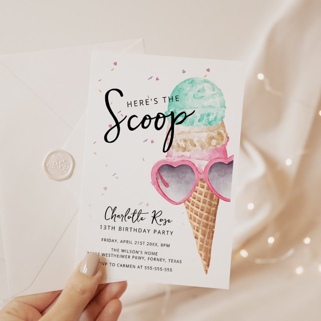Here's the Scoop Pink Ice Cream Birthday Invitation (Creator Uploaded)
