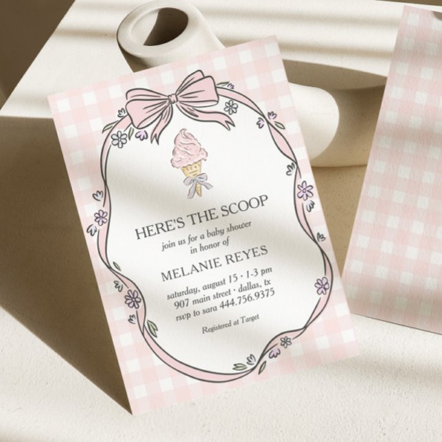 Here's the Scoop Pink Ice Cream Sundae Baby Shower Invitation (Creator Uploaded)