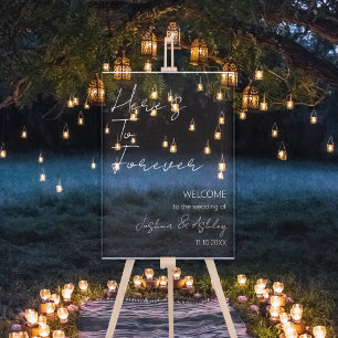 Here's To Forever Elegant White Wedding Welcome Acrylic Sign