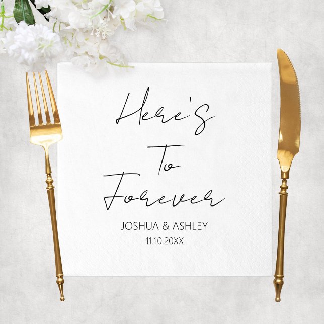 Here's To Forever Script Elegant Wedding Napkin (Here's To Forever Script Elegant Wedding Napkins
)