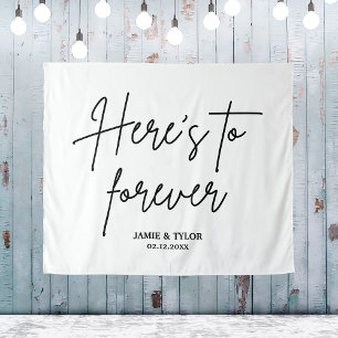 Here's To Forever Wedding Backdrop Ceremony Custom Tapestry