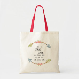 Here's to Strong Women Watercolor Arrow Tote Bag