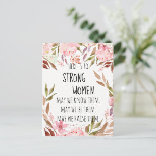 Here's to Strong Women Watercolor Pink Peonies Postcard