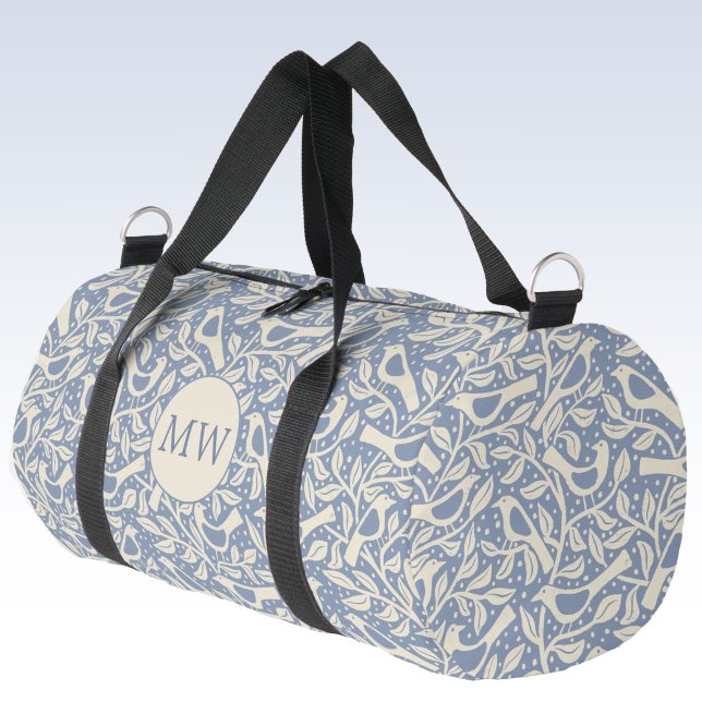 Heritage Birds Monogram Initials Personalised Duffle Bag (Heritage Arts and Crafts style bird and branches personalized monogram initials duffel bag)