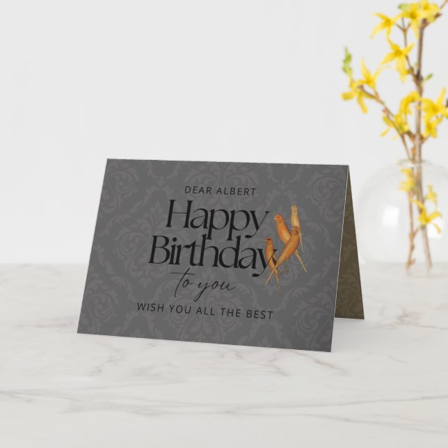 Heritage Canary Bird Custom Birthday Card (Yellow Flower)