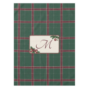 Heritage Christmas Pine Green Wine Plaid Monogram Tablecloth