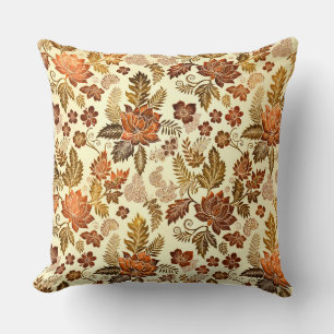 Heritage Copper Warm Gold Floral Design Cushion