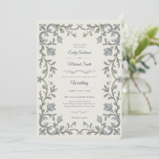 Heritage | Edwardian Blue Flora Scroll Wedding Invitation