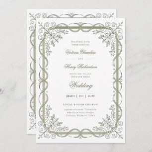 Heritage   Edwardian Sage Ribbon Scroll Invitation