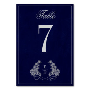 Heritage Floral Crest Navy Monogram Wedding Table Number