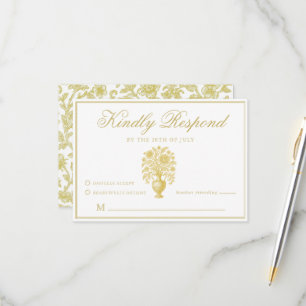 Heritage Floral Vase Classic Gold Ivory Wedding RSVP Card