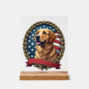 Heritage Golden Retriever Patriotic Vintage Tee Acrylic Sign