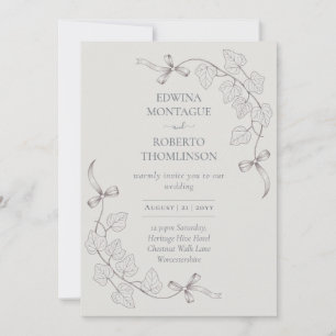 Heritage Ivy and Ribbon Hand Drawn Elegant Wedding Invitation