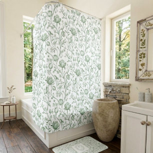 Heritage Luxury Sage French Toile Artisan Cottage Shower Curtain