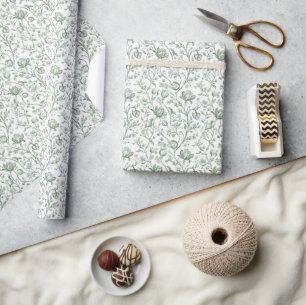 Heritage Luxury Sage Toile Artisan Garden Styling Wrapping Paper