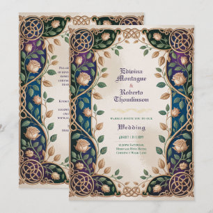 Heritage Mediaeval Celtic Knot Jewel Gold Wedding Invitation