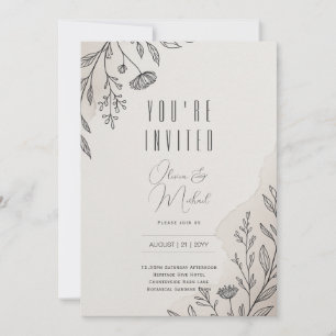 Heritage Minimal Floral Line Art Modern Wedding Invitation